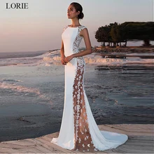 Лори атласное кружевное свадебное платье Русалка o-образным вырезом Прозрачные Свадебные платья Пляжные без рукавов элегантные свадебные вечерние платья бохо