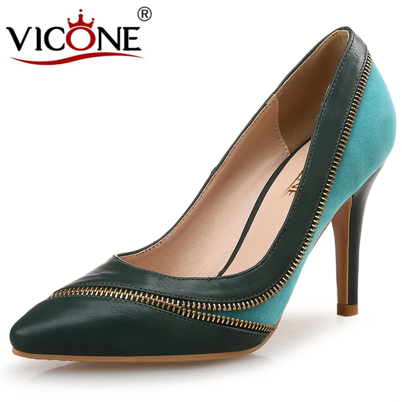 

VICONE Women Spring/Autumn Pointed Toe Casual Zipper Mature Fashion Thin Heels V515375
