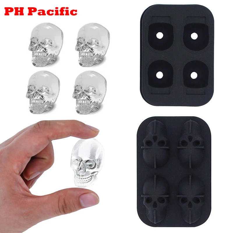 

3D Skull Head Ice Cube Mold Whisky Wine Ice Cube Tray Maker Chocolate Mould Bar Party Supplies Halloween Skull Shaped Ice Mold