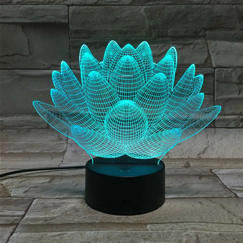 Lotus Flower Led 3d Novelty Night Light 7 Colors Changing Usb Table