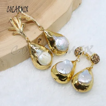 

4 Pairs Gold color pearls earrings Natural pearls earrings Drop earrings long drop earrings gift for lady 4904