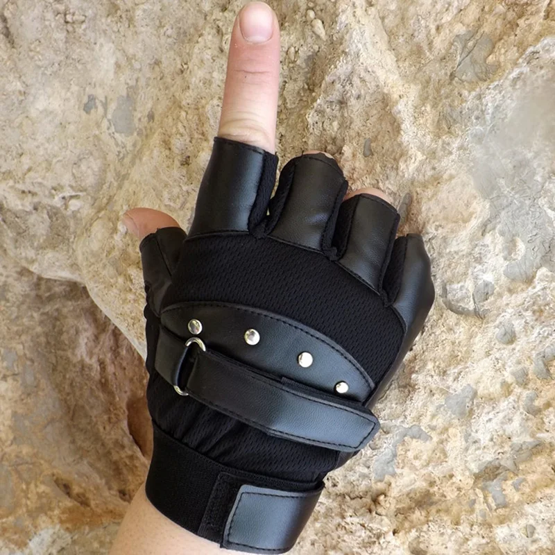 Для мужчин прохладный половина палец искусственная кожа перчатки Открытый велосипед Спорт Фитнес Велоспорт перчатки Для мужчин тактические тренажерный зал Панк партия Moto перчатки Luva S40