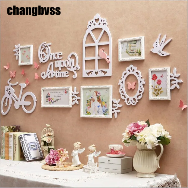 

Korean Style Photo Frame Combination Set 5Pcs/set Wall Hanging Wood Photo Frame Wall Picture Album For Wedding Family Picture