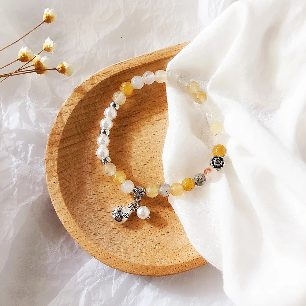 Bohemian Yellow Crystal Charm Silver Bracelets & Bangles for Women Beads Handmade Charm Vintage Bracelet Boho Femme Jewelry B56