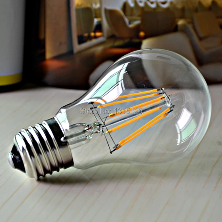 Высокая Яркость E27 светодио дный нити Light 220 В удара Стекло Корпус Blubs 2 Вт 4 6 теплый
