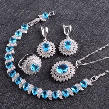 Синий фианит белые стразы, ювелирные наборы для женщин, 925 серебряные серьги/Кольцо/Подвеска/ожерелье/браслеты, Gfit коробка