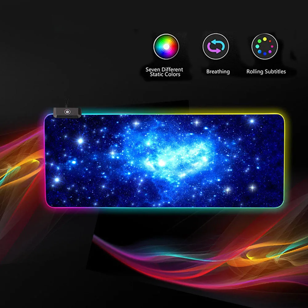 

Vococal 800 x 300 x 4mm Large RGB Star Mouse Pad USB Wired LED Lighting Gaming Mousepad for Overwatch Lol Dota 2 Laptop Mice Mat