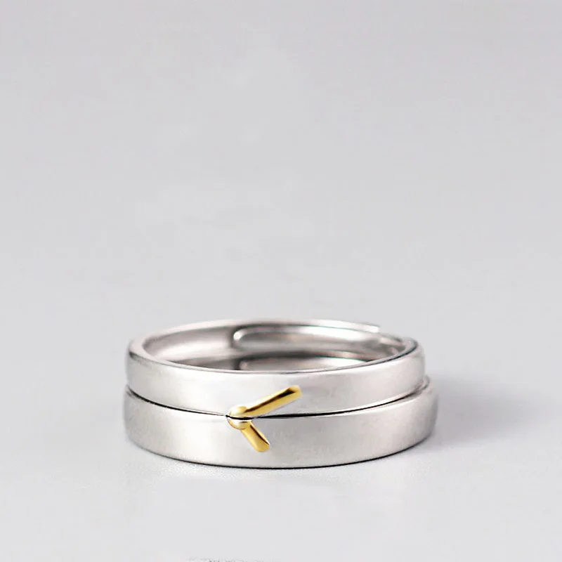 

Unique design pure s925 silver gold color time clock pointer couple rings for lovers propose wedding adjustable rings drop free