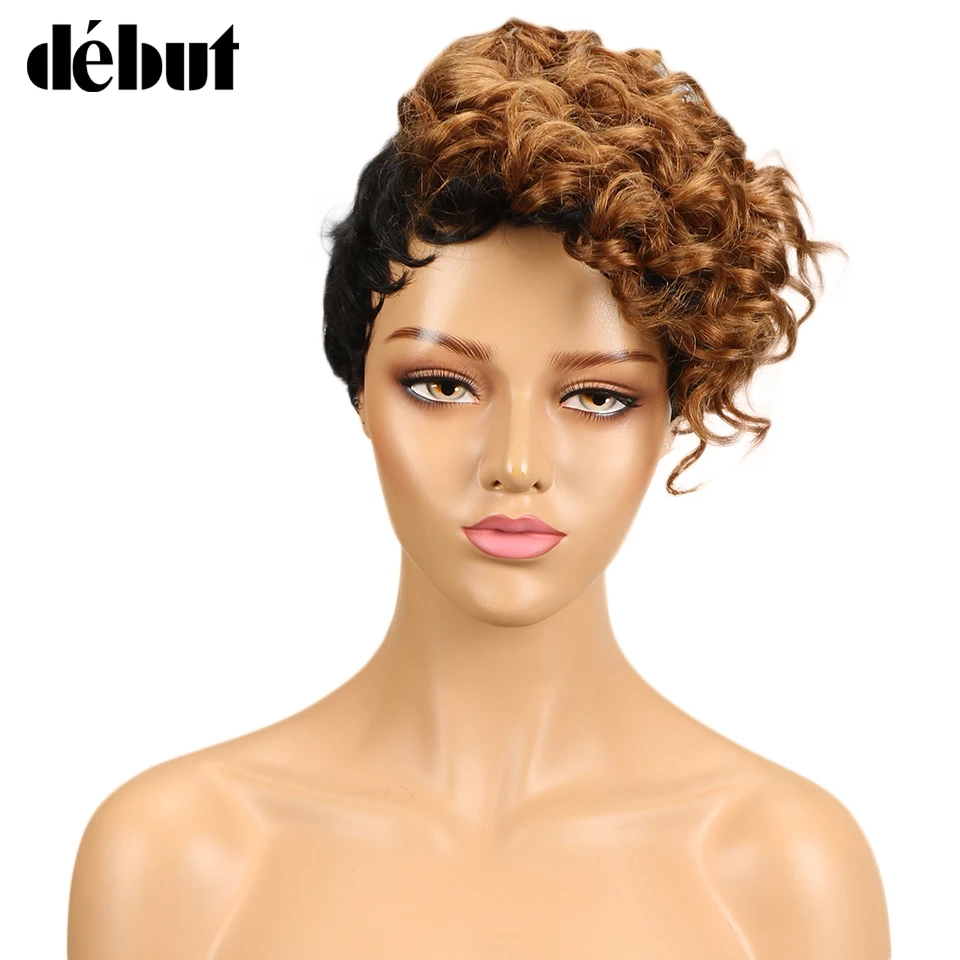 

Debut Short Human Hair Wigs Fantasy Wave Wavy Ombre Human Hair Wig Remy Human Wigs For Black Women Free Shipping