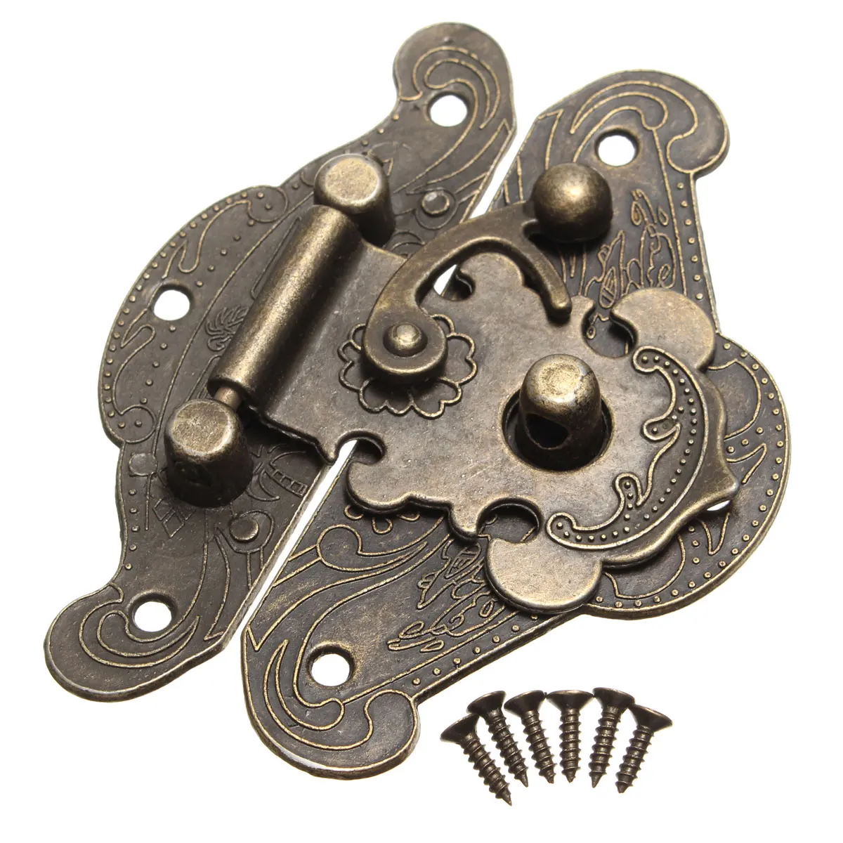 cheap 4Sizes Antique Bronze Furniture Handles Retro Zinc Alloy Cabinet Pulls Wooden Jewelry Box Hasp Pad Chest Lock Door Handle Knobs