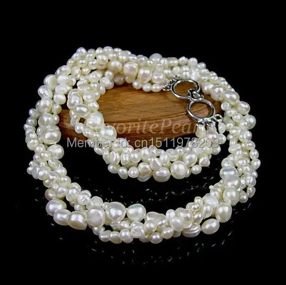 Жемчужное ожерелье-18,5 дюймов 4 нити 4-5 мм и 7-8 мм белый цвет натуральный пресноводный жемчуг ожерелье