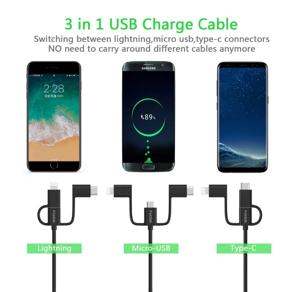 USB кабель Foxsun для iPhone X 8 7 6 Xiaomi Samsung Galaxy S8 быстрая зарядка 1 м|cable usb usb|usb cableusb |
