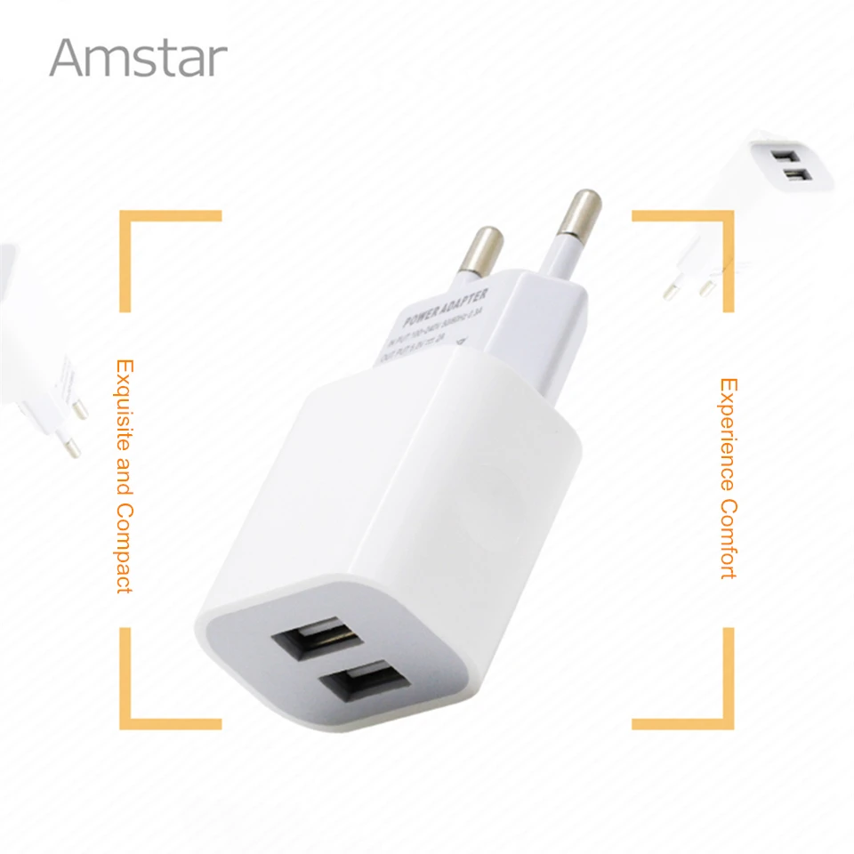

Amstar 5V 2A Dual USB Wall Charger Mobile Phone Power Adapter EU Plug Travel USB Charger for iPhone X Samsung S8 Huawei Xiaomi