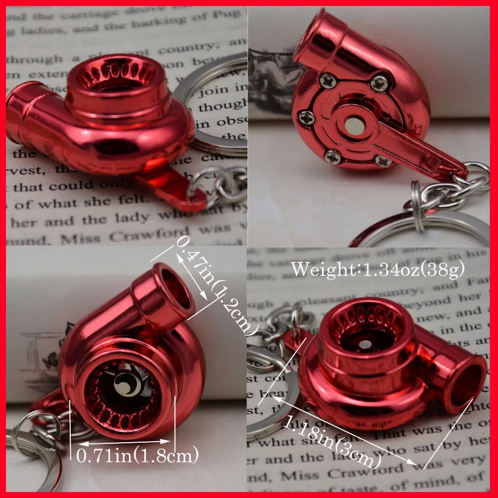 

Creative Spinning Anodized Plated Brilliant Metalliac Red Turbo Turbocharger Keychain Key Chain Ring Keyring Keyfob Gold Green