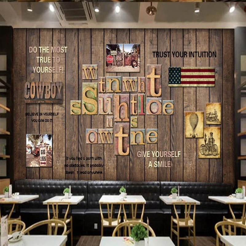 写真の壁紙ヨーロッパアメリカウッズアルファベット壁画バーコーヒーショップ背景壁レストラン壁紙 Photo Wallpaper Restaurant Wallpaperwallpaper European Aliexpress