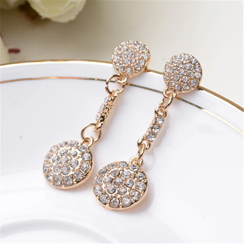 

Luxury Golden Chain Multiple Rhinestone Inlaid Round Metal Stud Earrings Fashion Korean Women Party Jewelry Christmas Gift