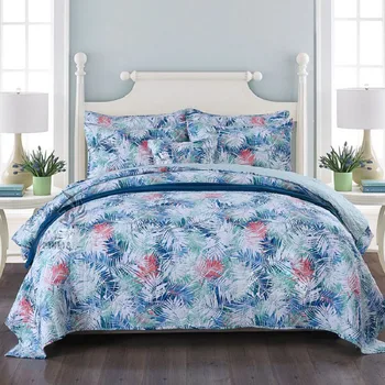 

Quality Quilted Cotton Bedspread Quilt Set 3pcs Coverlet Printed Quilts Bed Cover Pillowcase King Queen Size Bedding Blanket