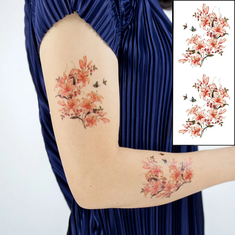 067 35 De Réduction1 Pc Nouveau Double Pêche Papillon Rose Fleurs Tatouages Temporaires Autocollants 28 Styles Bras épaule Tatouage Ensemble Sous