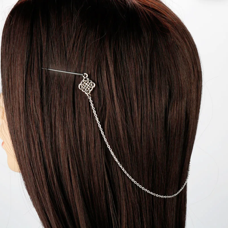 Аксессуары для волос с узлом Celtics, Ретро стиль, заколка для волос Viking, заколка для волос для женщин, Ювелирное Украшение Longhair, подарок - Окраска металла: Родиевое покрытие
