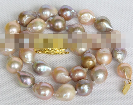 

0002457 NEW Baroque 18" 15mm pink purple Reborn keshi pearls necklace