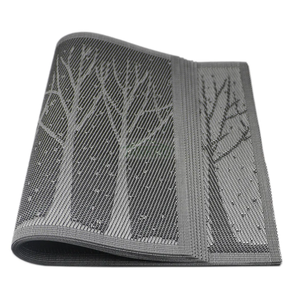 6PCS/Lot Grey Blue PVC Dining Table Mat Disc Forest Tree Pads Bowl Pad Coasters Waterproof Table Cl
