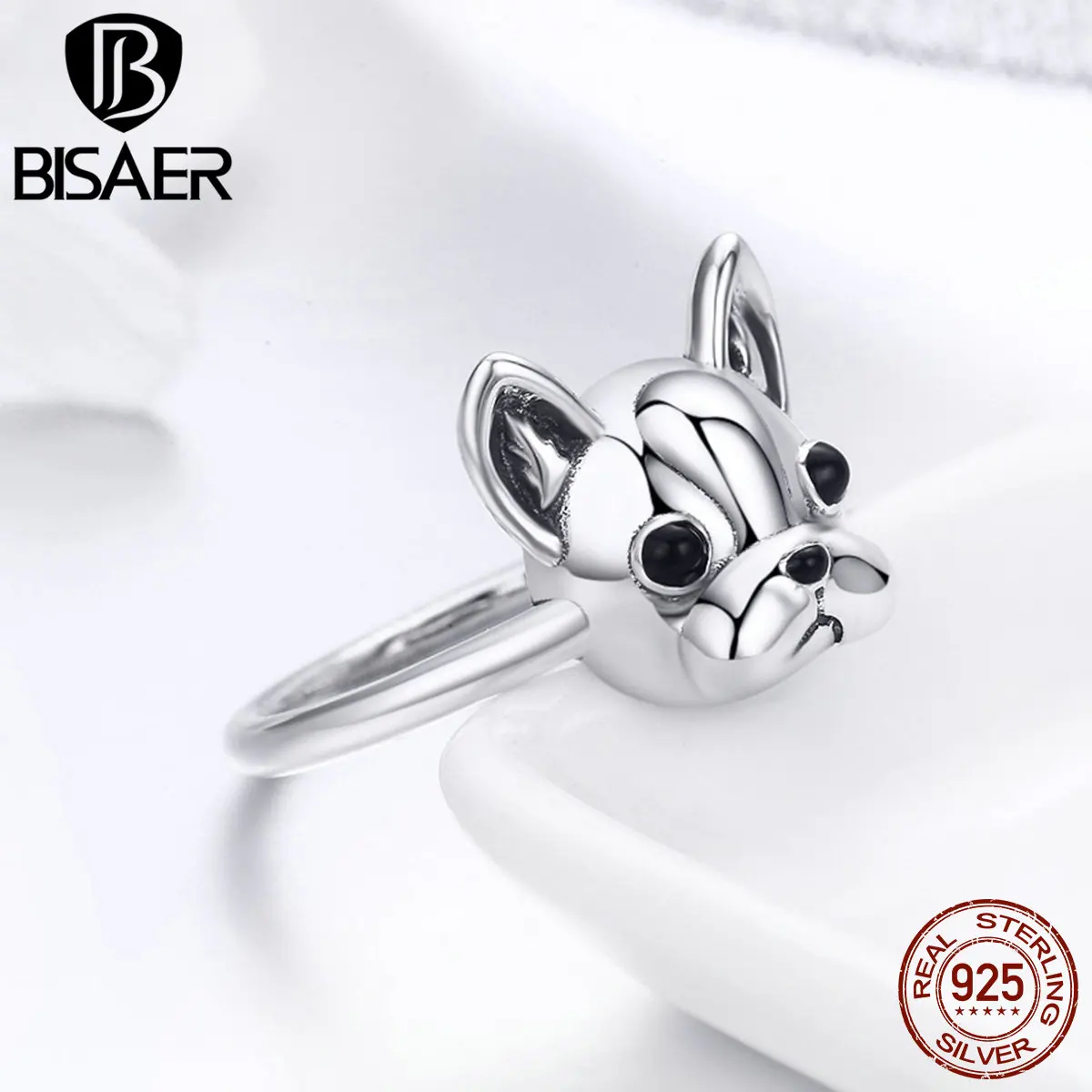 

100% 925 Sterling Silver Animal Dog Lover Faith Partner French Bulldog Finger Rings for Women Girl 925 Silver Ring Jewelry Gift