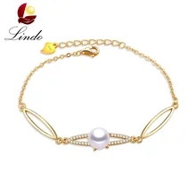 Высококачественный Браслет из стерлингового серебра 925 пробы женский элегантный настоящий природный жемчуг звено браслеты серебряные ювелирные изделия 16,5+ 5 см Lindo