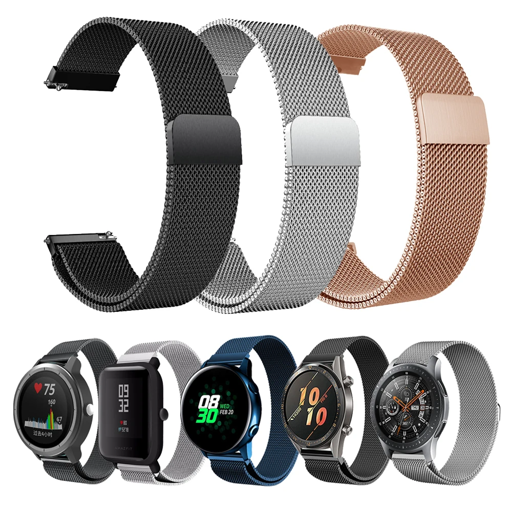 

20mm 22mm Metal Strap For Samsung Galaxy Watch Active 42 46mm Gear S3 Milanese Band For Huami Amazfit GTR Bip Huawei GT Bracelet