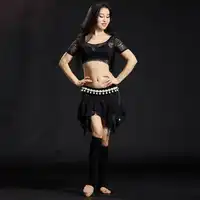 ลูกไม้เต้นรำหน้าท้องชุด 2 ชิ้นแขนสั้นกระโปรงผู้หญิงเซ็กซี่ Lace Dance เครื่องแต่งกาย Oriental