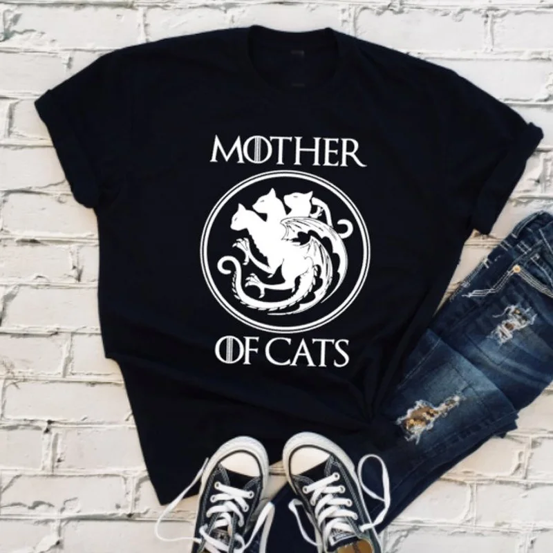 

Game of Thrones Mother of Cats T Shirt Women Funny T-Shirt Targaryen Mother of Dragon Khaleesi Daenerys Cat Lover Gift