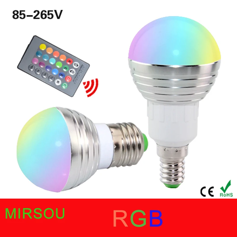 LED RGB Bulb Lamps E27 E14 AC110V 220V 85 265V 5W LED RGB Spot Lighting