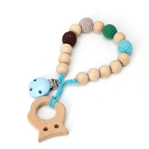 Детская деревянная пустышка, подвеска с зажимом, природа, деревянная игрушка для прорезывания зубов, жевательная игрушка для младенцев - Цвет: Blue