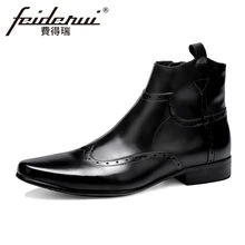 Большие размеры; итальянские дизайнерские мужские ботильоны из натуральной кожи; винтажные ковбойские ботинки с острым носком в байкерском стиле; Мужская обувь с перфорацией типа «броги»; ASD98