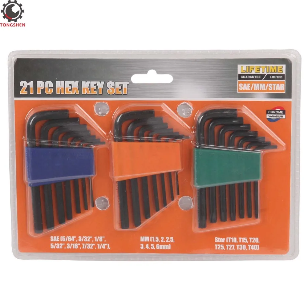 

21Pcs Allen Wrench Set Short Arms Hex Key Wrench Set Inch Metric Hex L Key Set L Torx Key Wrench Hexagon Allen Key Wrench Tools