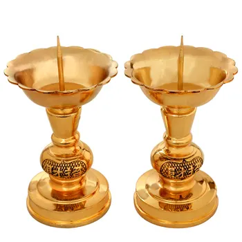 

2 PCS Alloy Candlestick Lotus Bowl Lucky Treasure Candlestick Candle Base Sacrifice Buddha Decoration