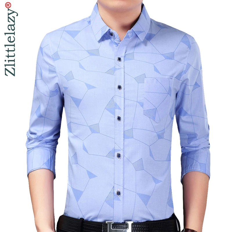 

2019 fashions casual slim fit long sleeve brand men shirt social streetwear clothes argyle shirts mens dress high quality 9308