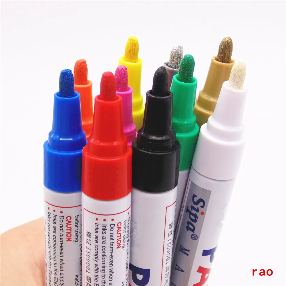 

10 Colors Waterproof Car Tyre Tire Tread Rubber Metal Permanent Paint Marker Pen Round Brush
