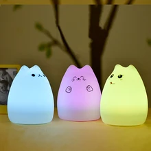 Cute Cat LED Children Kids Baby Night Light Lamp Multicolor Silicone Soft Nursery Sensitive Tap Control Bedside Lamp