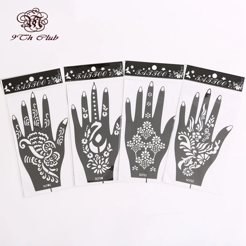 

4Pair (8pcs)Mehndi Henna Tattoo Stencil Templates,Flower Glitter Airbrush Hand Henna Tattoo Stencils For Body Paint 20#21#22#1#