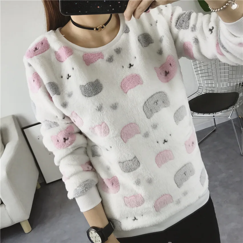 

Sheep Print Harajuku Christmas Women Sweatshirts Fleece Sweatshirts Gray Women Winter Warm Hoodies Long Sleeve Sweatshirts