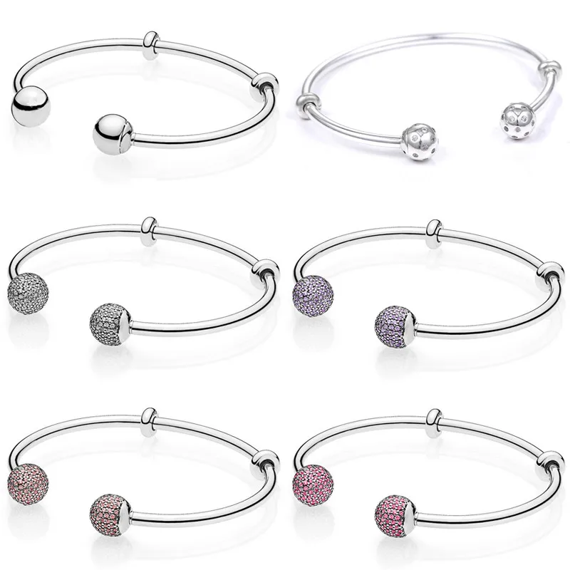 

MOMENTS Open Bangle Shimmering Pave & Logo Caps WIth Cubic Zirconia Bangle Fit Pandora Bracelet 925 Sterling Silver Bead Charm