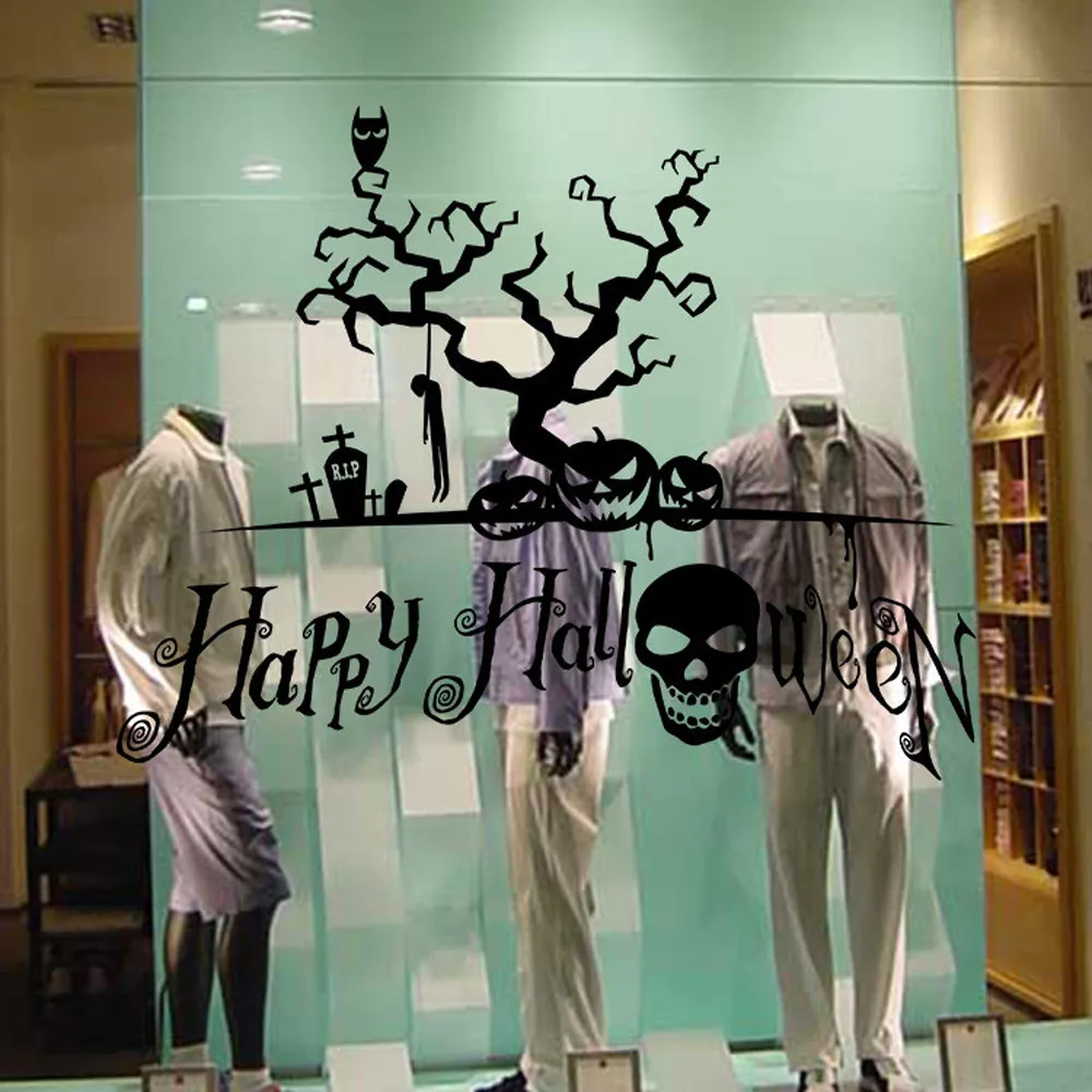 halloween decoration wall sticker removable plane window stickers skull pumpkin background for bar shop pegatina de
