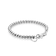 Envío gratis, 925 cuenta redonda de plata pulsera de la joyería de plata maciza de la pulsera mujeres forman pulsera de plata