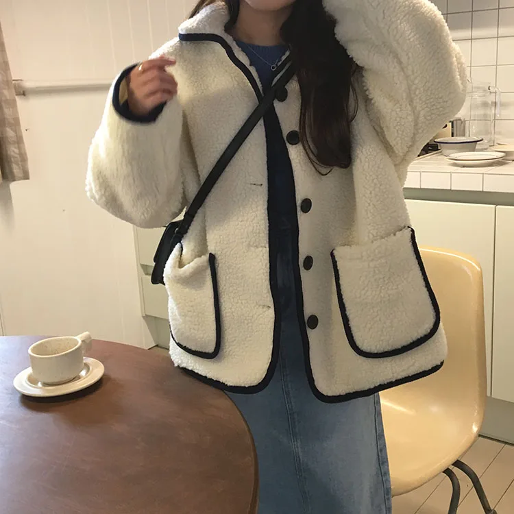 Женская зимняя куртка и пальто из овечьей шерсти с пуговицами, парка с карманами размера плюс, Chaqueta Mujer Manteau Femme Hiver
