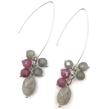 

Lii Ji Natural Labradorite Mozambique Ruby Drop shape 925 Sterling Silver Dangle Earrings