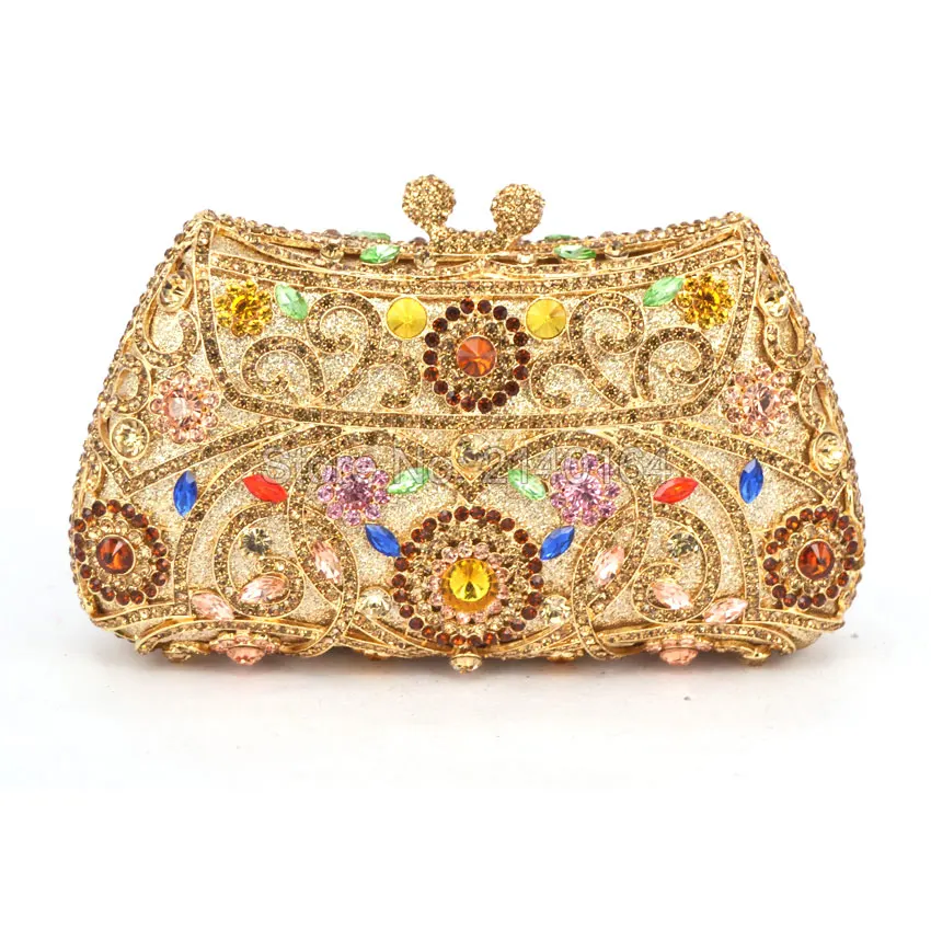 Stylish Heart Pattern Wedding Bridesmaid Sparkly Crystal Clutch Blue