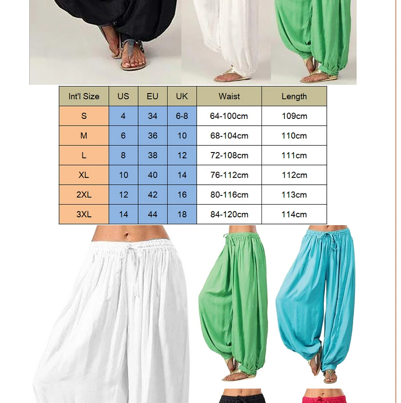 Новые женские модные повседневные брюки в индийском стиле, однотонные Мешковатые Свободные удобные длинные шаровары с высокой талией, брюки, большие размеры