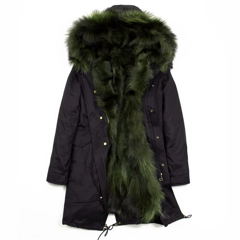 AYUNSUE зимние куртки мужские с натуральным мехом пальто мужские размера плюс енотовая меховая подкладка теплая куртка мужские парки Manteau Homme Hiver MLSD-10 KJ1190 - Цвет: Black-green fur