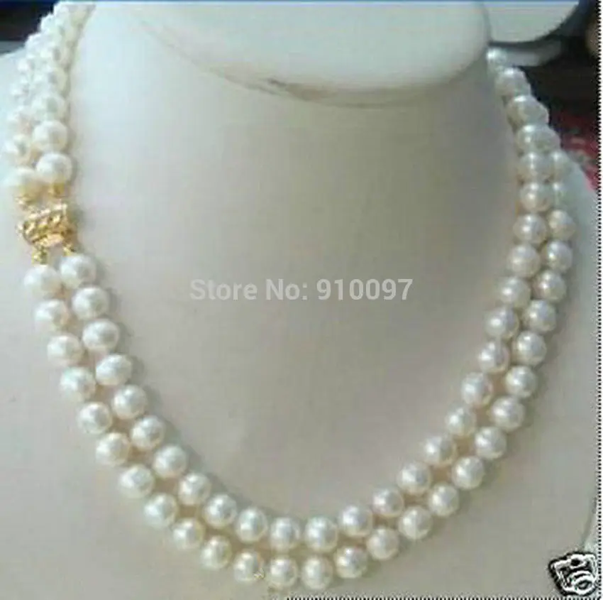 

LHX54013>>2 rows 8-9MM DOUBLE STRAND WHITE PEARL NECKLACE 14K GP clas