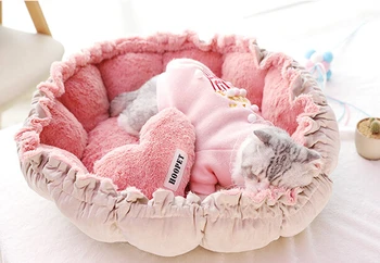 

Cute Love Heart Pet Cat bed Macaron Round Pet Bed Pet Dog Bed Cat Nest Soft Collapsible Mat Kitten bed Pad Sofa For Small Dogs